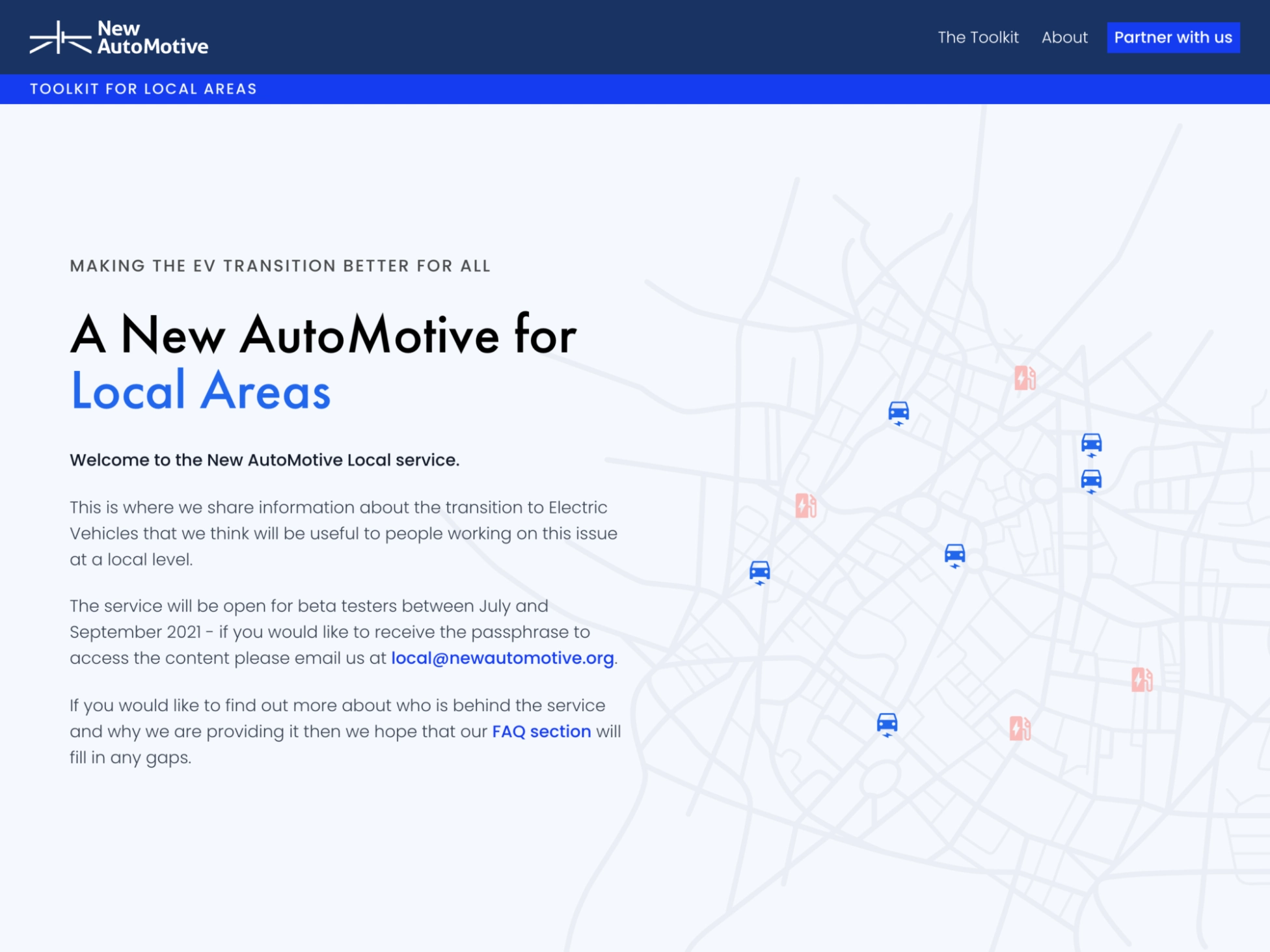 NewAutoMotive for Local Areas homepage (desktop)