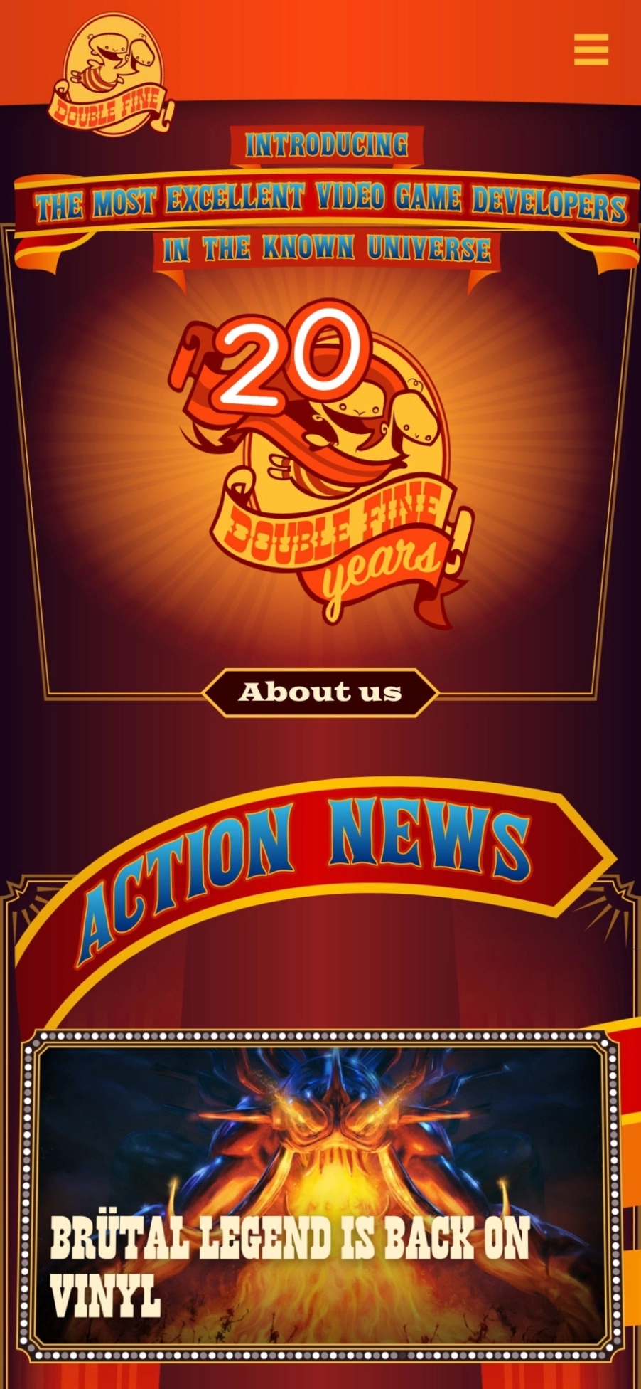 The doublefine.com homepage (mobile).