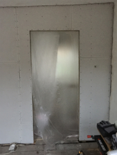 New bedroom door frame, plasterboarded