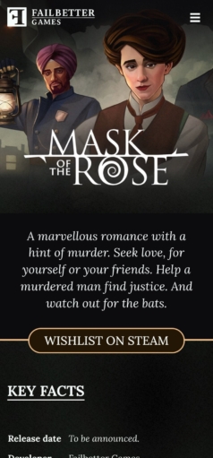 Failbetter Games - Mask of the Rose (mobile)